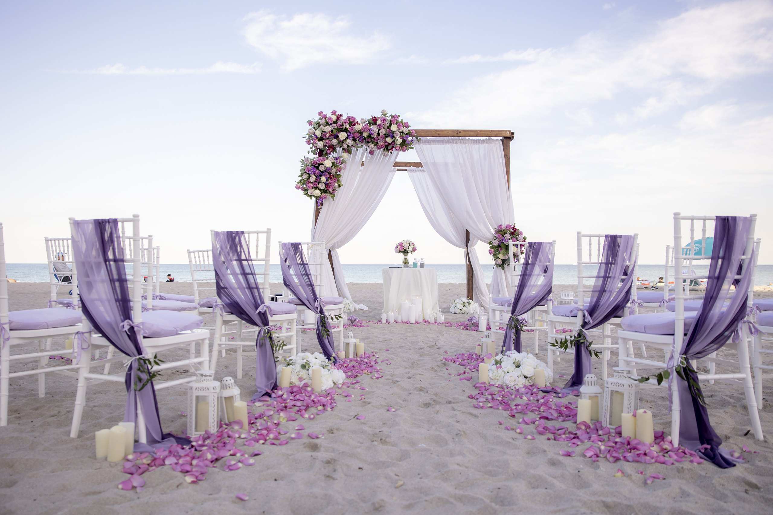 Four post arch with purple flowers