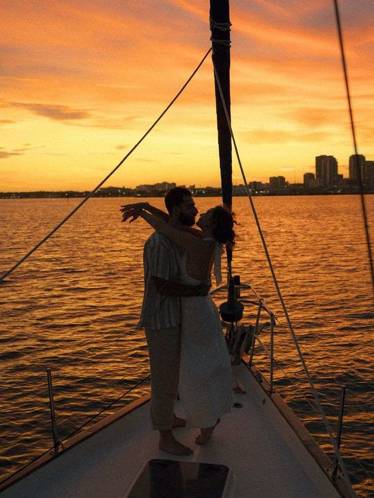 Sailing yacht on the bay at sunset