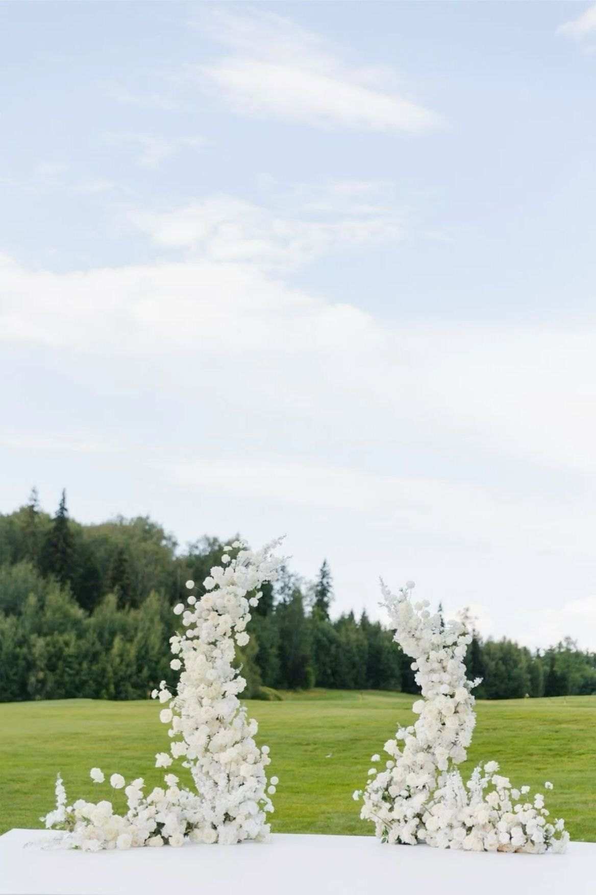 Tall floral towers set on the coast