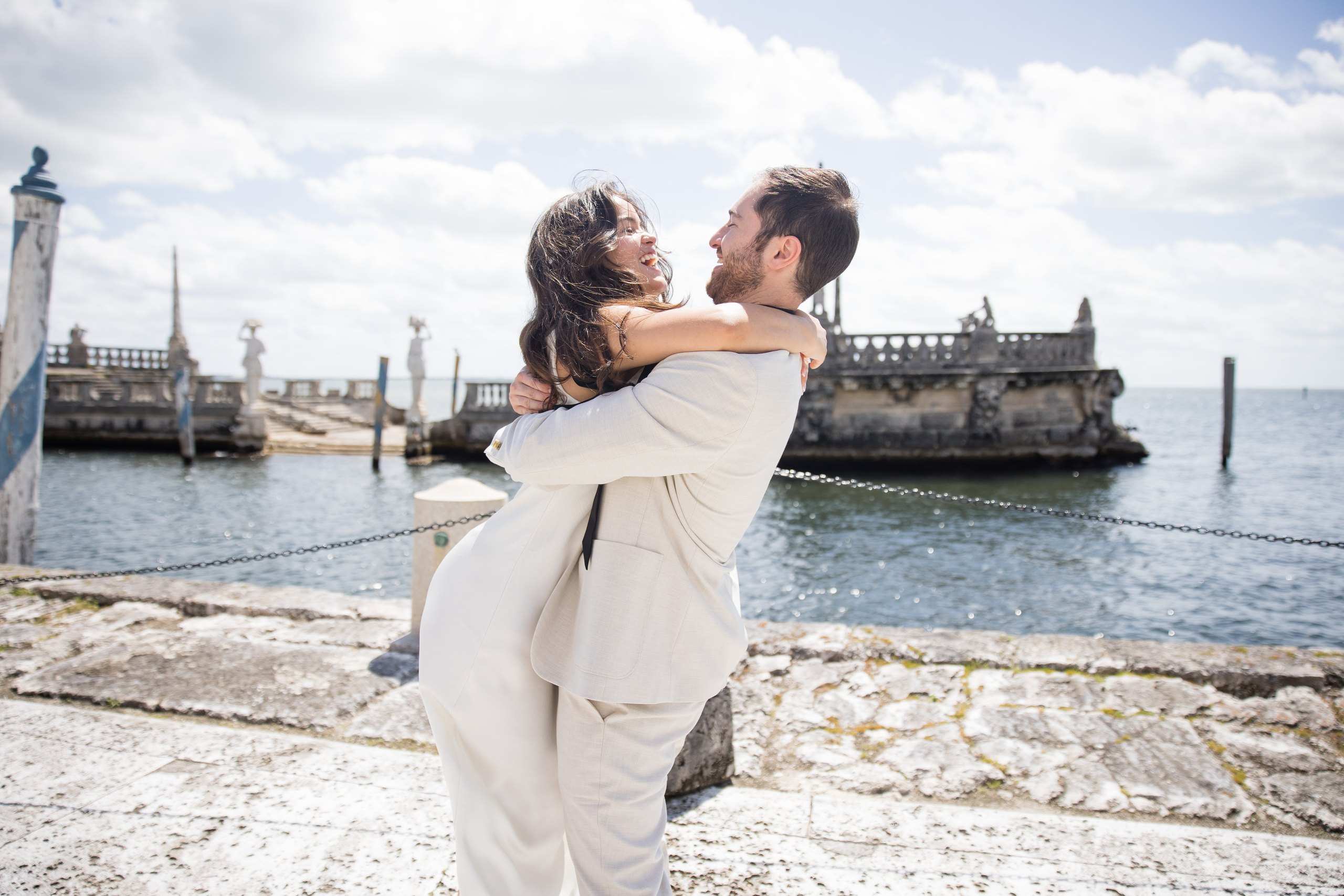 Couple on the garden stairs at Vizcaya