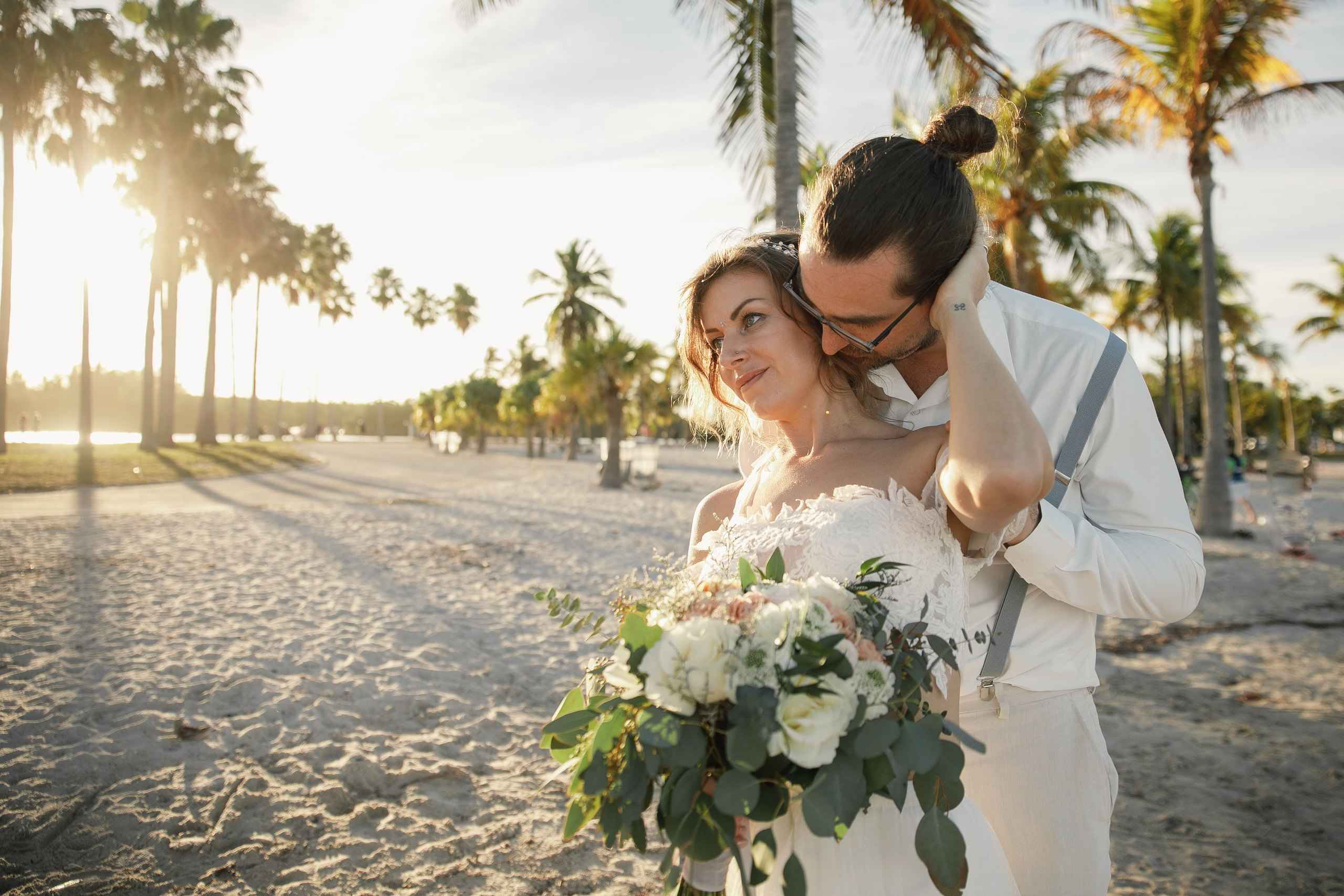 Newlyweds at sunset