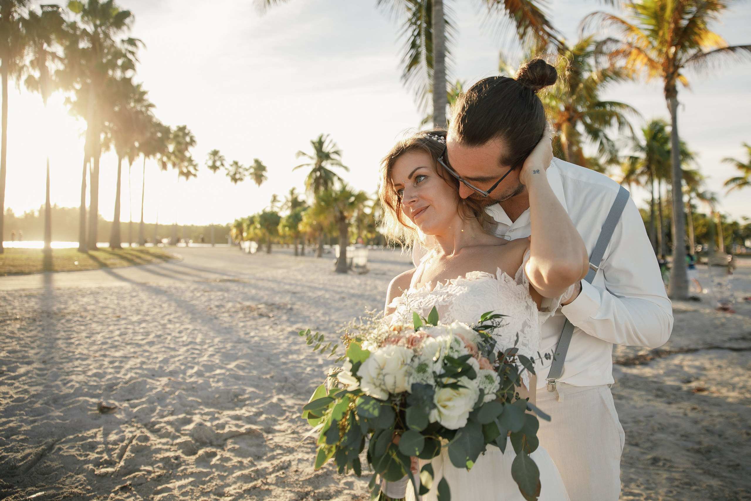 Newlyweds at sunset