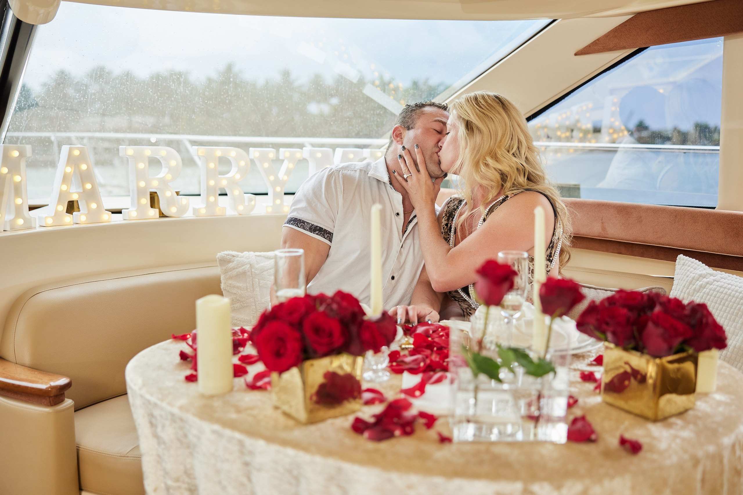 Dinner for two set on a private yacht