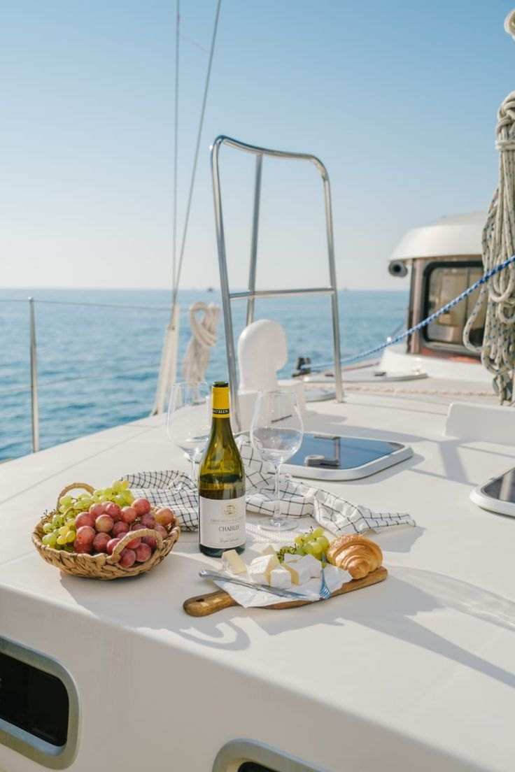 Table for two set on the deck of a sailing yacht